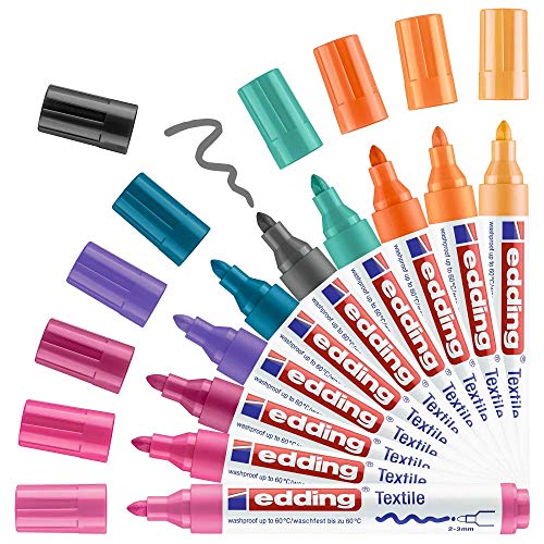 edding 4500 Textilmarker - 10 Farben im Set (Trend) - Rundspitze 2-3 mm - Textilstifte waschmaschinenfest (60 °C) zum Stoff bemalen - Stoffmalstift von edding