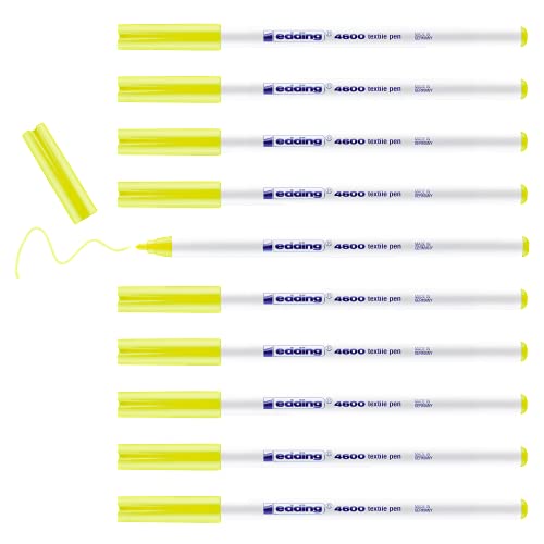 edding 4600 Textilstift - neon-gelb - 10 Stück - Rundspitze 1 mm - Textilstifte waschmaschinenfest (60 °C) zum Stoff bemalen - Stoffmalstift von edding