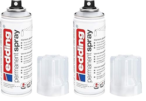 edding 5200 Permanentspray Klarlack - transparent glänzend - 200 ml - Acryllack für ein glänzendes Finish - zum Fixieren und Schützen der Lackierung - Klarlack Spray (Packung mit 2) von edding