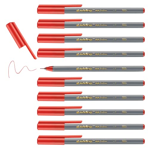 edding 55 - Fineliner - rot - 10 Stifte - 0,3 mm Spitze - Farbstift zum Schreiben, Malen, Unterstreichen, Illustrieren - für Kinder und Erwachsene, Schule, Homeoffice, Büro von edding