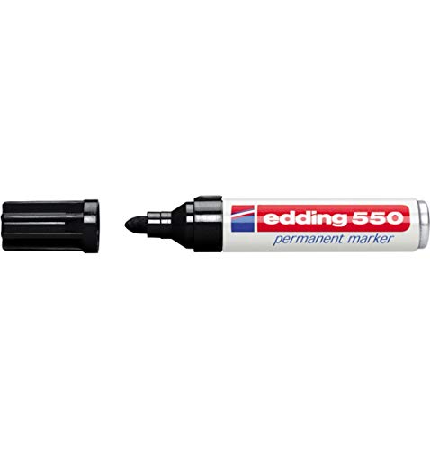 edding 550 Permanent Marker, mit Rundspitze 3-4 mm, für verschiedene Oberflächen, lichtbeständig, geruchsarm, nachfüllbar, schwarz, 10 Stück von edding