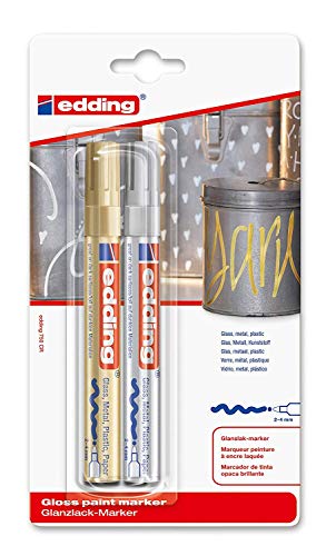 edding 750 Glanzlackmarker - gold, silber - Packung mit 2 Lackmarkern - Rundspitze 2-4 mm - Lackstift für Glas, Stein, Holz, Kunststoff und Papier - wasserfest, stark deckend edding 750 Glanzlackmarker - gold, silber - Packung mit 2 Lackmarkern - Rundspitze 2-4 mm - Lackstift für Glas, Stein, Holz, Kunststoff und Papier - wasserfest, stark deckend von edding