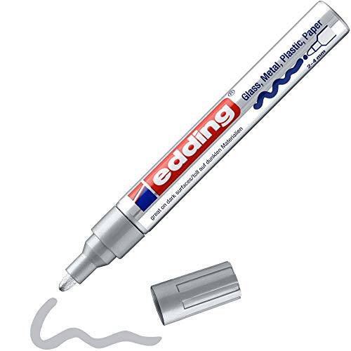 edding 750 Glanzlackmarker - silber - 1 Lackmarker - Rundspitze 2-4 mm - Lackstift für Glas, Stein, Holz, Kunststoff und Papier - wasserfest, stark deckend von edding