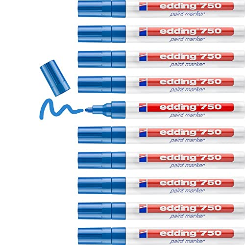 edding 750 Lackmarker - blau - 10 Stifte - Rundspitze 2-4 mm - Lackstift zur Markierung und Beschriftung von Metall, Glas, Stein oder Kunststoff - hitzebeständig, permanent, wischfest von edding