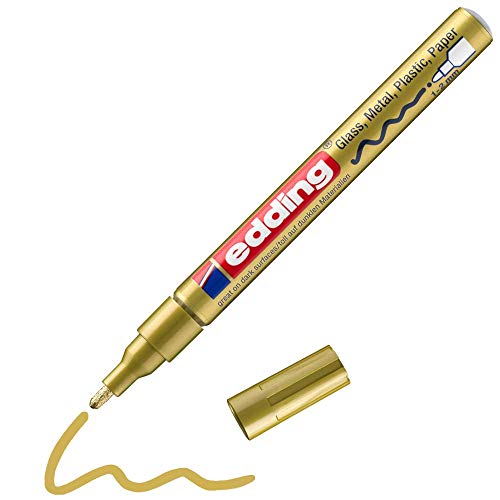 edding 751 Glanzlackmarker - gold (metallic) - 1 Lackmarker - Rundspitze 1-2 mm - Lackstift für Glas, Stein, Holz, Kunststoff und Papier - wasserfest, stark deckend von edding