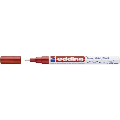 edding 780 Glanzlackmarker - rot - 1 Lackmarker - extra-feine Rundspitze 0,8 mm - Lackstift für Glas, Stein, Holz, Kunststoff und Papier - wasserfest, stark deckend, sehr dünn von edding