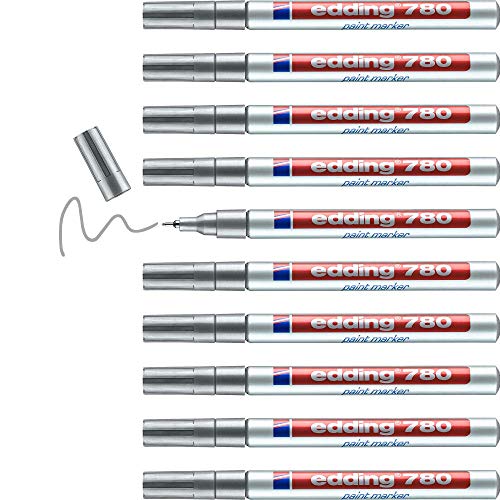 edding 780 Lackmarker - silber - 10 Stifte - Rundspitze 0,8 mm - Lackstift zur Markierung und Beschriftung von Metall, Glas, Stein oder Kunststoff - hitzebeständig, permanent, wischfest edding 780 Lackmarker - silber - 10 Stifte - Rundspitze 0,8 mm - Lackstift zur Markierung und Beschriftung von Metall, Glas, Stein oder Kunststoff - hitzebeständig, permanent, wischfest von edding