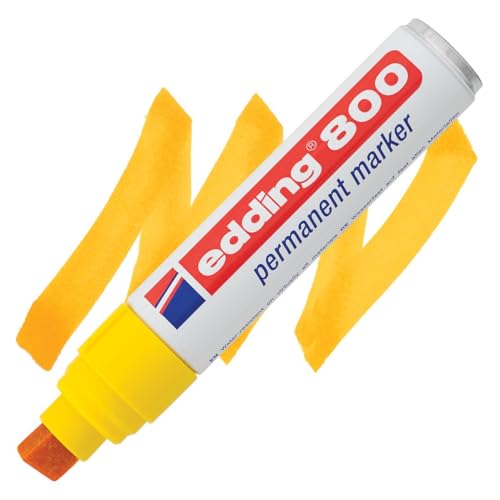 edding 800 Permanentmarker - gelb - 1 Stift - Keil-Spitze 4-12 mm - für breite Markierungen - wasserfest, schnell-trocknend, wischfest - für Karton, Kunststoff, Holz, Metall, Glas von edding