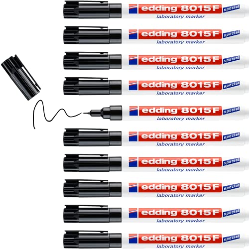 edding 8015 F Labormarker - Schwarz - 1 Stift - Rundspitze 0,75 mm - ideal für extra feine Beschriftungen auf glatten und transparenten Oberflächen (Teströhrchen, Laborinstrumente, Etiketten) von edding