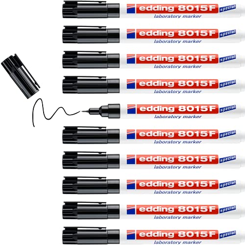 edding 8015 F Labormarkierer - schwarz - 1 Stift - Rundspitze 0,75 mm - ideal für extra feine Beschriftungen auf glatten und transparenten Oberflächen (Proberohre, Labininstrumente, Etiketten) von edding