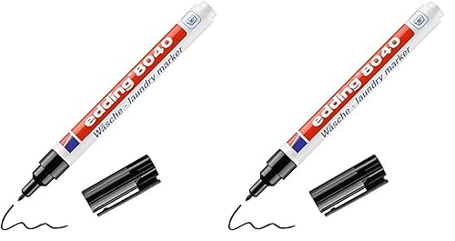 edding 8040 Wäschemarker - schwarz - 1 Stift - Rundspitze 1 mm - Textilstift waschmaschinenfest (95° C) zur Beschriftung von Kleidung - Textilmarker (Packung mit 2) von edding