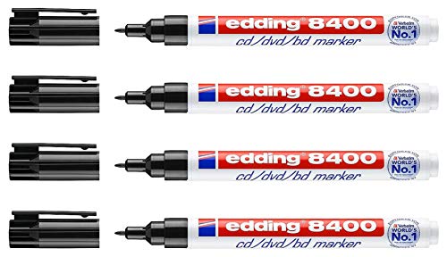 edding 8400 CD/DVD/BD Marker, ca. 0,5-1 mm (Noir, 4 Stifte) von edding