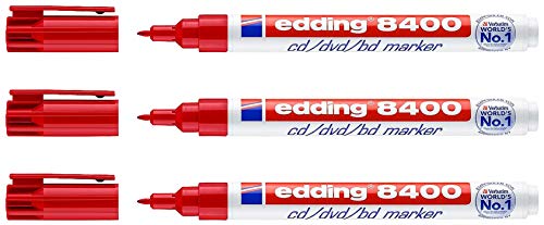 edding 8400 CD/DVD/BD Marker, ca. 0,5-1 mm (Rot, 3 Stifte) von edding
