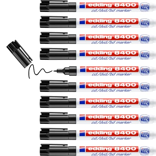 edding 8400 CD/DVD/BD marker - schwarz - 10 Stifte - feine Rundspitze 0,5-1 mm - zur dauerhaften Beschriftung von CDs, DVDs und Blu-Ray Discs edding 8400 CD/DVD/BD marker - schwarz - 10 Stifte - feine Rundspitze 0,5-1 mm - zur dauerhaften Beschriftung von CDs, DVDs und Blu-Ray Discs von edding