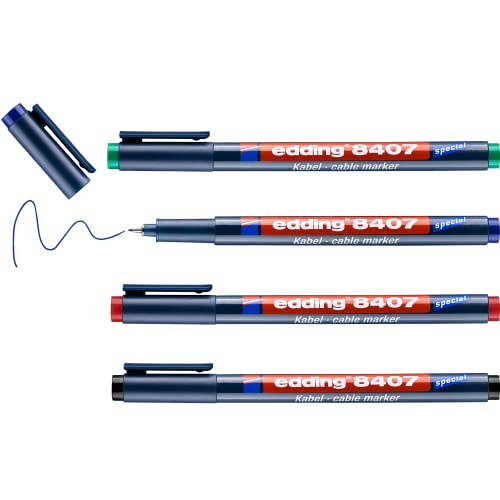 edding 8407 Kabelmarker-Set - 4 Stifte - dünne Rundspitze 0,3 mm - zum präzisen Beschriften und Markieren von Kabeln aller Art - ideal für Elektriker edding 8407 Kabelmarker-Set - 4 Stifte - dünne Rundspitze 0,3 mm - zum präzisen Beschriften und Markieren von Kabeln aller Art - ideal für Elektriker von edding