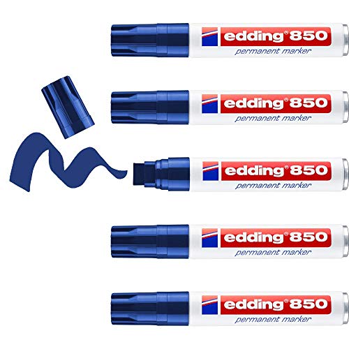 edding 850 Permanentmarker - blau - 5 Stifte - Keil-Spitze 5-15 mm - für breite Markierungen - wasserfest, schnell-trocknend, wischfest - für Karton, Kunststoff, Holz, Metall, Glas edding 850 Permanentmarker - blau - 5 Stifte - Keil-Spitze 5-15 mm - für breite Markierungen - wasserfest, schnell-trocknend, wischfest - für Karton, Kunststoff, Holz, Metall, Glas von edding