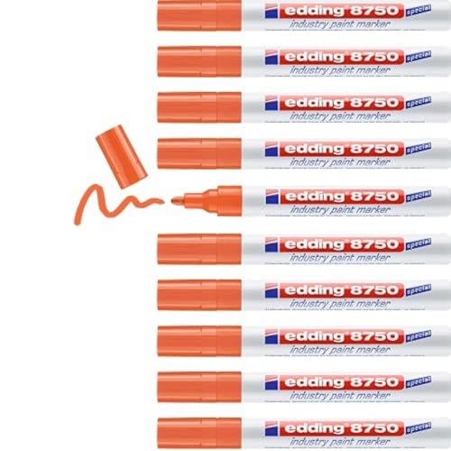 edding 8750 Industry Lackmarker - orange - 10 Stifte - Rundspitze 2-4 mm - Lackmarker zum Schreiben auf staubigen, leicht öligen Oberflächen, Reifen, Metall, Glas und Holz - permanent, wasserfest von edding