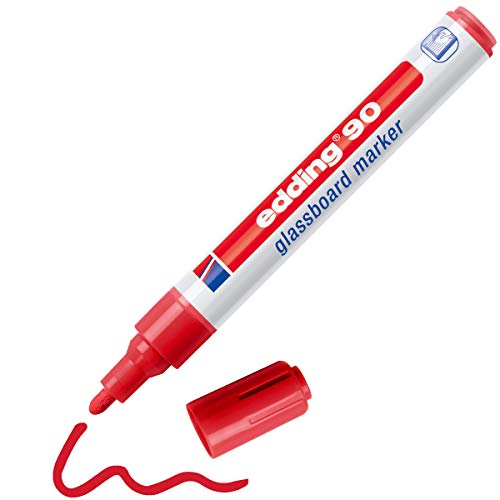 edding 90 Glasboardmarker - rot - 1 Glasboard Stift - Rundspitze 2-3 mm - Fensterstift abwaschbar - zum Schreiben und Markieren auf Glasoberflächen wie Fenster, Glasboards - trocken abwischbar von edding