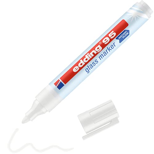 edding 95 Glasmarker - weiß - 1 Stift - Rundspitze 1,5-3 mm - zum Schreiben und Markieren auf Glasoberflächen wie Fenster, Glasboards, Whiteboards - trocken abwischbar von edding