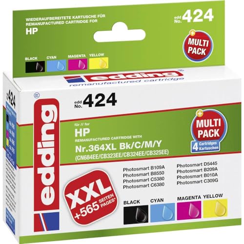 edding Druckerpatrone ersetzt HP 364XL, N9J74AE, CN684AE, CB323EE, CB324EE, CB325EE Kompatibel Kombi-Pack Schwarz, Cyan von edding