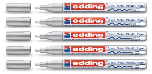 edding Glanzlack-Marker creative 751 silber, 1-2 mm (5er Pack) von edding