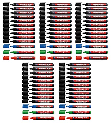 edding Permanent-Marker 300 (50x Schwarz) + 15x (Rot/Grün/Blau) von edding