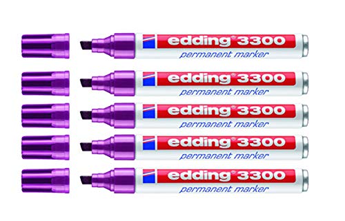 edding Permanentmarker 3300, nachfüllbar, 1-5 mm, rot-violett (5 Stifte) von edding