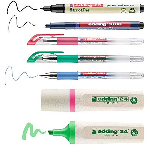 edding - Personal Set für den Schreibtisch - 7er Schreibset Büro - 1 Fineliner, 3 Gelstifte, 1 Permanentmarker, 2 Textmarker - Schreiben, Markieren auf Papier - Stifteset für Büro oder Home Office edding - Personal Set für den Schreibtisch - 7er Schreibset Büro - 1 Fineliner, 3 Gelstifte, 1 Permanentmarker, 2 Textmarker - Schreiben, Markieren auf Papier - Stifteset für Büro oder Home Office von edding