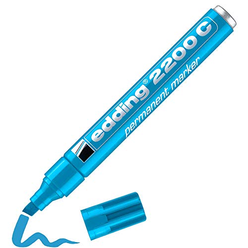 edding 2200 C Permanentmarker - hellblau - 1 Stift - Keil-Spitze 1-5 mm - schnell trocknender Permanent Marker - wasserfest, wischfest - für Karton, Kunststoff, Holz, Metall - Universalmarker von edding