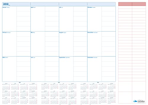 XL Wandkalender - Monatsplaner, abwischbar - immerwährend - groß DIN A1 (59x84cm) - Kalender für die Wand - Jahreskalender für 12 Monate - monthly planner (gefalzt) von edition cumulus