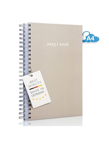 edition cumulus 2025/2026 Dicker Kalender DIN A4 – TAUPE (beige) - MADE IN GERMANY - Ideal fürs Büro – Spiralbindung – pro Tag eine volle A4 Seite Platz – Aug 25 – Aug 26 von edition cumulus