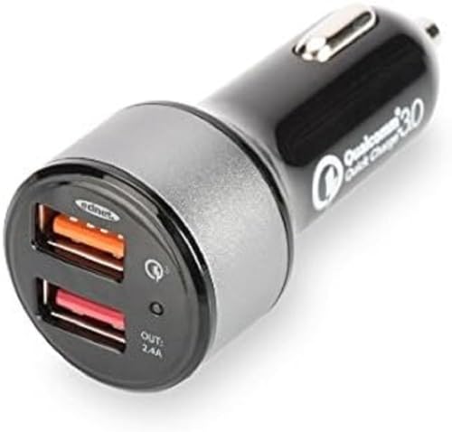 ednet 84103 USB Kfz-Ladeadapter, Eingang 12-24 Volt, 2 Ports - 1x 5V/2,4A - 1x Qualcom Quick Charge 3.0, schwarz von ednet