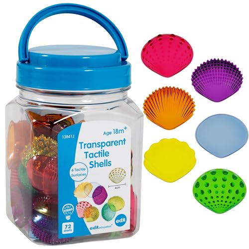 edxeducation Tastmuscheln - Set mit 72 Stück - Lichtdurchlässig - 6 Strukturen und Farben - Alter ab 18 Monaten - Ressource für Spieltafeln und sensorische Behälter von edxeducation