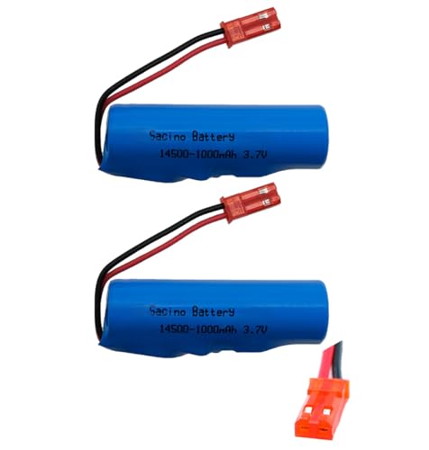 efaso 14500 Akku 3,7V 1000mAh & USV-Ladekabel JST Stecker kompatibel mit RC Auto, RC Flugzeug, RC Panzer, RC Fahrzeuge und viele weitere Modelle (2X RC Akku 3,7V 1000mAh JST Stecker) von efaso