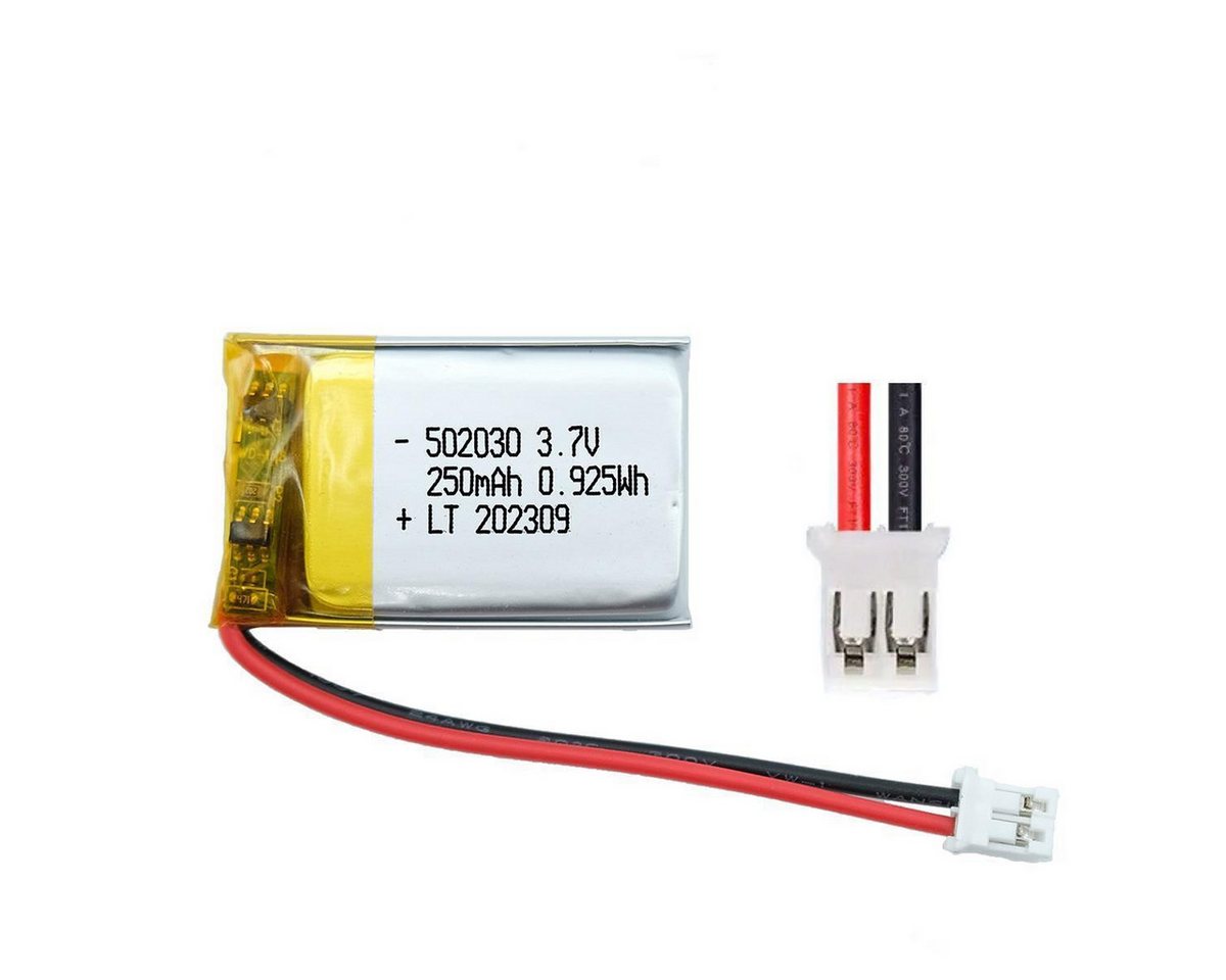 efaso 502030 3,7 Volt Akku 250mAh LIPO 30x20x5 mm JST PH1.25 Stecker Akku 502030 250 mAh (3,7 Volt V), Mit Schutzschalter von efaso