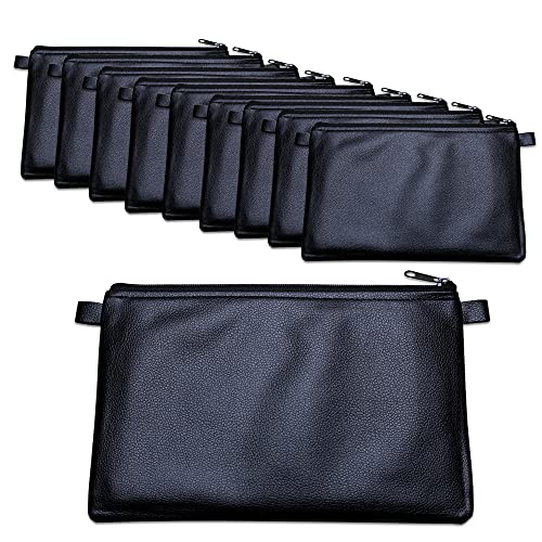 10-er Pack Banktaschen mit Reißverschluss Set Geldtaschen 27 x 17 cm Kunstleder schwarz für Dokumente bis A5 von effektivo