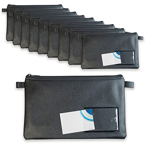 10-er Pack effektivo Banktasche mit Reißverschluss und Fenster zur Beschriftung, Kunstleder schwarz passend für Dokumente bis A5 von effektivo