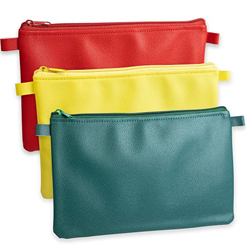 effektivo 3-er Set farbige Geldtaschen, Geldbeutel, Banktasche, Bankmappe, Dokumententasche mit Reißverschluss, Stiftetasche, Kosmetiktasche rot gelb grün von effektivo