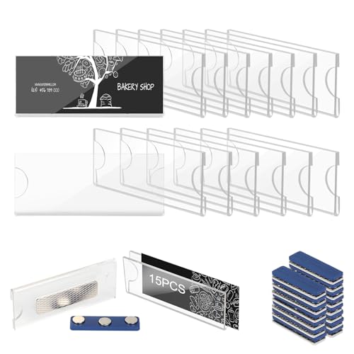 EFUTURETIME 15er-Set Namensschilder Magnetisch, 75 x 32 mm, Transparent Kunststoff Namensschild Magnet für Kleidung, Name Tag Magnet mit 3 Punkt starkem Magnet Selbstklebend von efuturetime