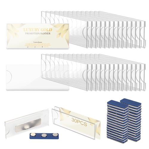 EFUTURETIME 30er-Set Namensschilder Magnetisch, 75 x 32 mm, Transparent Kunststoff Namensschild Magnet für Kleidung, Name Tag Magnet mit 3 Punkt starkem Magnet Selbstklebend von efuturetime