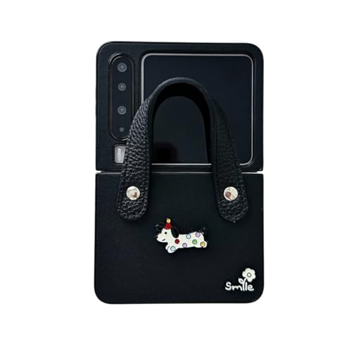 eglixu Cartoon Simple Cute Dackel Leder Handyhülle Kompatibel mit Huawei Pura X mit Griff Strap Schutzhülle für Jungen Mädchen (Schwarz) von eglixu