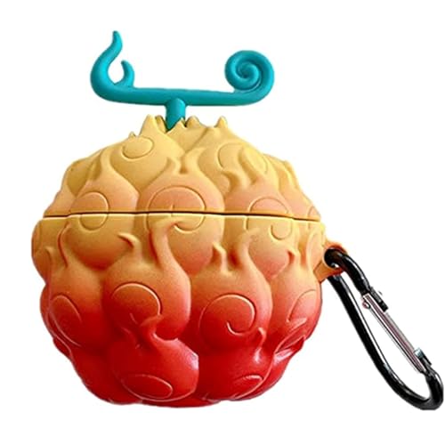 eglixu Schutzhülle für Airpods 2 und 1, japanisches Anime, niedliche 3D-Teufelsfrucht, Kopfhörer-Hüllen für Airpods 1 2, heiße Cartoon-Hülle mit Haken für Mädchen, Kinder, Damen, Herren (Flame Fruit) von eglixu