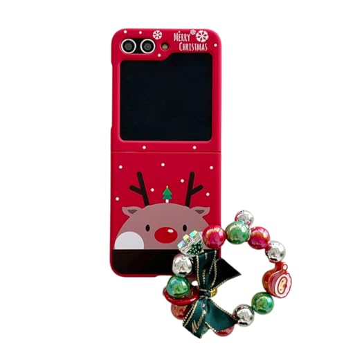 eglixu Kompatibel mit Samsung Galaxy Z Flip 5 Slim Schutzhüllen mit Handgelenkarmband Ganzkörper Weihnachtsstil Handyhülle für Mädchen Frauen (mit Kette-B) von eglixu