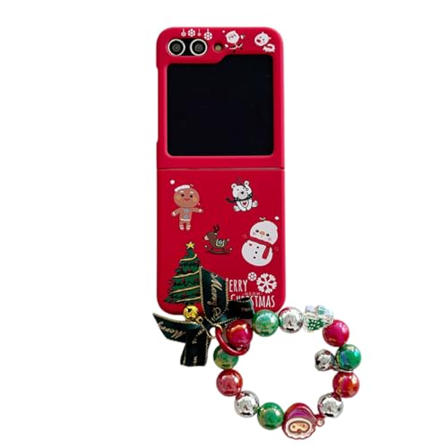 eglixu Kompatibel mit Samsung Galaxy Z Flip 5 Slim Schutzhüllen mit Handgelenkarmband Ganzkörper Weihnachtsstil Handyhülle für Mädchen Frauen (mit Kette C) von eglixu