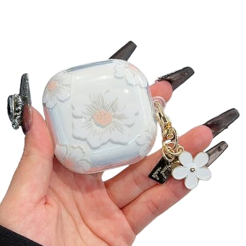 eglixu Kopfhörer-Schutzhülle für Samsung Galaxy Buds FE/Buds 2 Pro/Buds 2/Buds Pro/Buds Live, niedliche Blume, TPU, transparent, mit Schlüsselanhänger, Weiß von eglixu