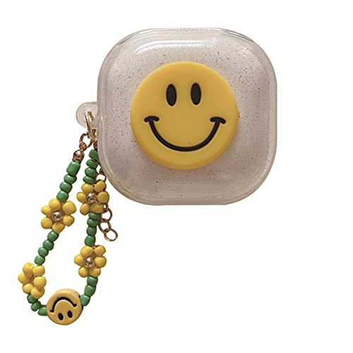 eglixu Kopfhörer-Schutzhülle für Samsung Galaxy Buds Live/Buds Pro/Buds 2, Ladebox, niedliches Birnenarmband, Schlüsselanhänger, glänzend, transparent, Kopfhörerhülle (Smiley) von eglixu