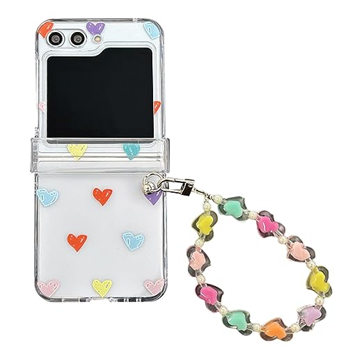 eglixu Niedliche, transparente Schutzhülle für Samsung Galaxy Z Flip 5, schönes Design mit Handgelenkkette, stoßfest, Galaxy Z Flip 5, Handyhülle (Liebesherz) von eglixu