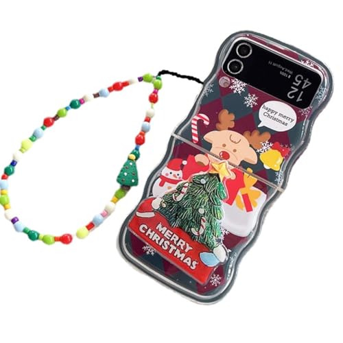 eglixu Niedliche Cartoon-Wellen Hülle mit Weihnachtsbaum-Halterung für Samsung Galaxy Z Flip 3, lustige Mode Weihnachtsstil Design Telefon Schutzhülle mit Armband (02) von eglixu
