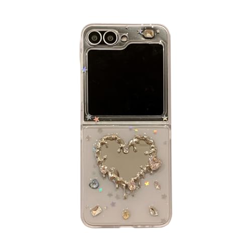 eglixu Niedliche Schutzhülle für Samsung Galaxy Z Flip 5/6, leichtes luxuriöses 3D-Diamant-Design mit Herzspiegel, Galaxy Z Flip6 faltbare Handyhülle mit Handgelenkkette für Mädchen (Z Flip 5, keine eglixu Niedliche Schutzhülle für Samsung Galaxy Z Flip 5/6, leichtes luxuriöses 3D-Diamant-Design mit Herzspiegel, Galaxy Z Flip6 faltbare Handyhülle mit Handgelenkkette für Mädchen (Z Flip 5, keine von eglixu