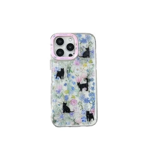 eglixu Niedliche Schutzhülle für iPhone 13/14/15 Pro Max, frische bunte Blume, Gänseblümchen, kreativ, lustig, Kätzchen-Schutzhülle für Mädchen, Frauen, Damen (15 Pro Max, keine Kette) von eglixu